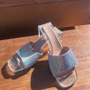 Rouge! Silver Heels with Clear Straps and Rhinestones